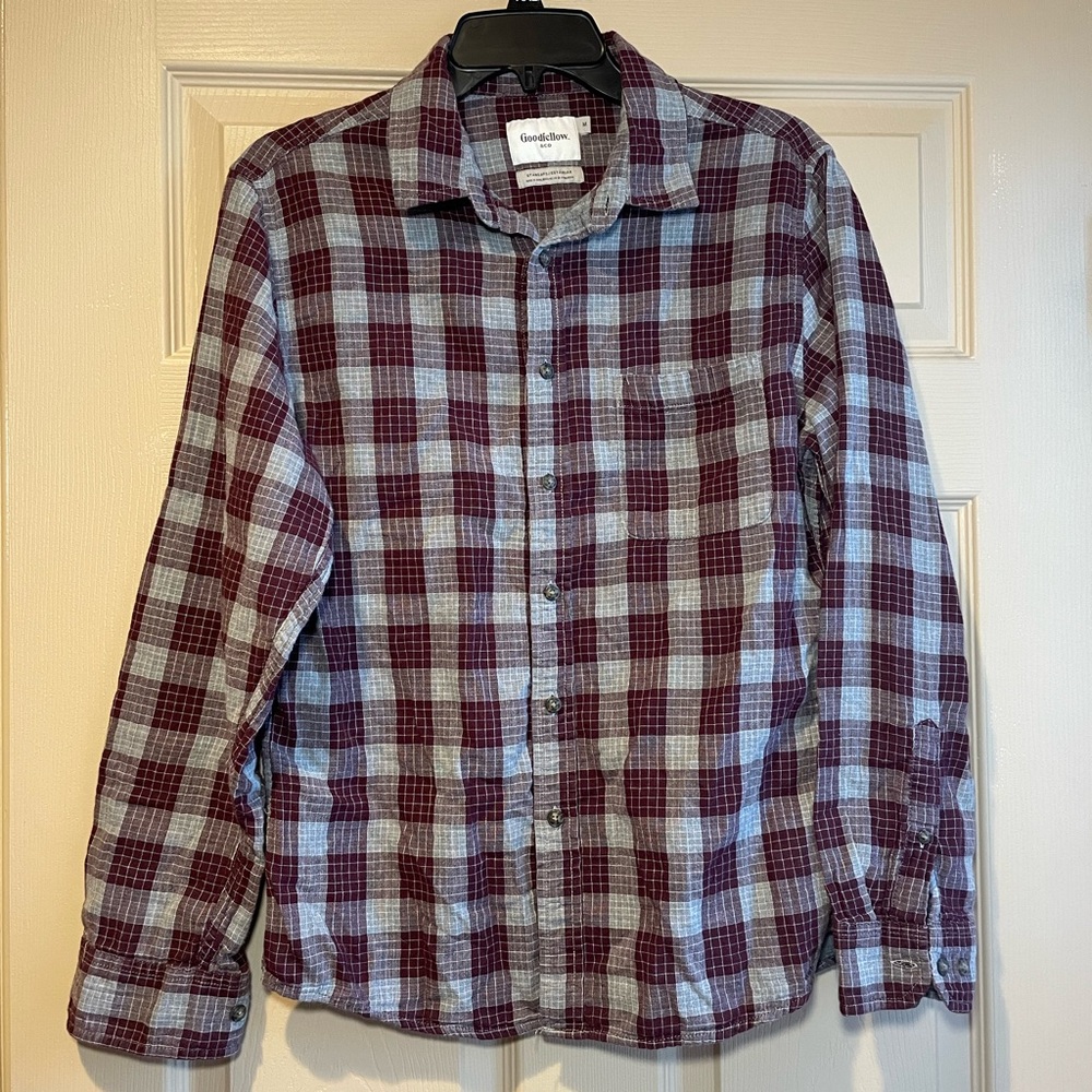 Goodfellow & Co Men's Checkered Shirt - Burgundy and Light Gray, Size Medium